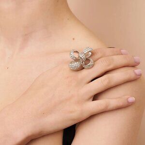 Kenneth Jay Lane Pave Crystal Silver Bow Adjustable Ring